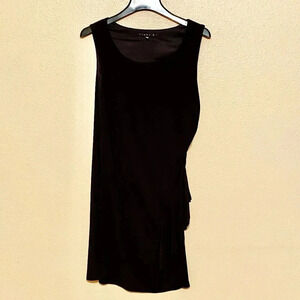 Tiana B. Black Sleeveless Midi Dress with Side Ruffle Holiday Women's Size L